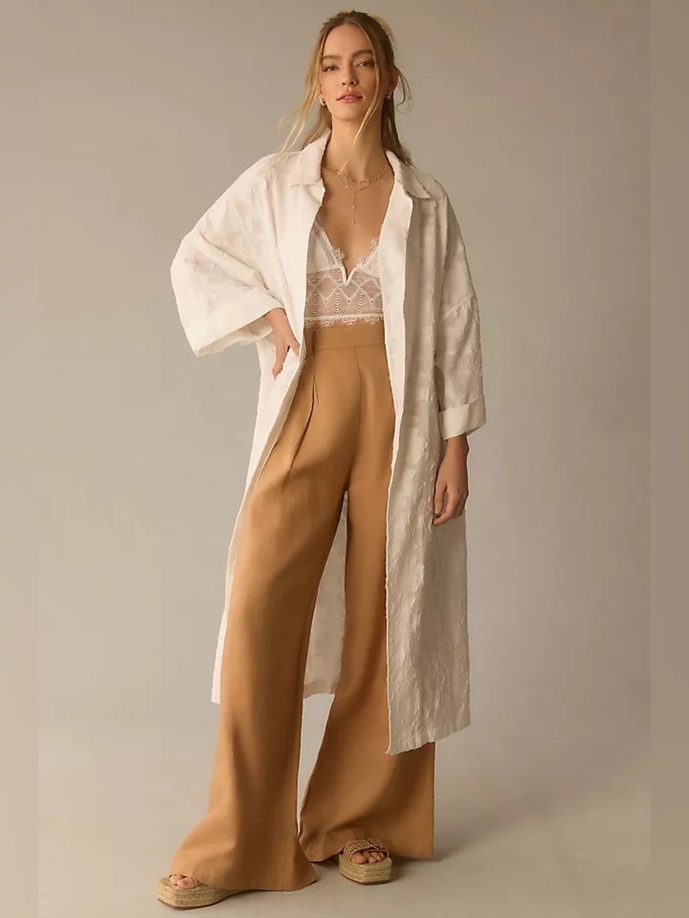 Anthropologie Textured Collared Kimono Open Front Duster Jacket - One Size 🦊